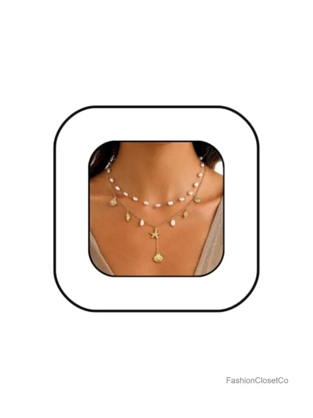 14K Gold Plated Layered Shell & Pearl Necklace Set for Women Stackable Beach